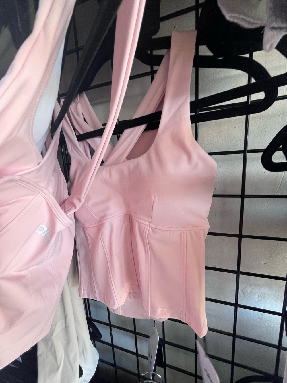 Alo yoga Sparks Fly Corset Tank vintage Pink / Olive Green / Crisp White nwt - Picture 10 of 14